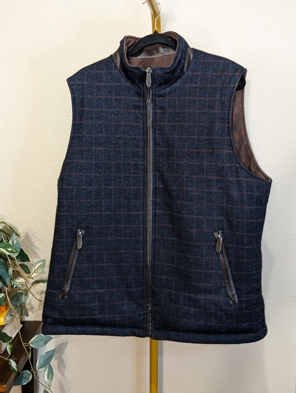 Johnston & Murphy Quilted Reversible Wool Leather Vest XL